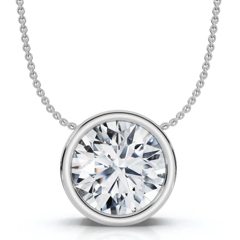 1Ct Certified Bezel Round Cut Diamond Pendant 14K Gold 18" Necklace Lab Grown 1