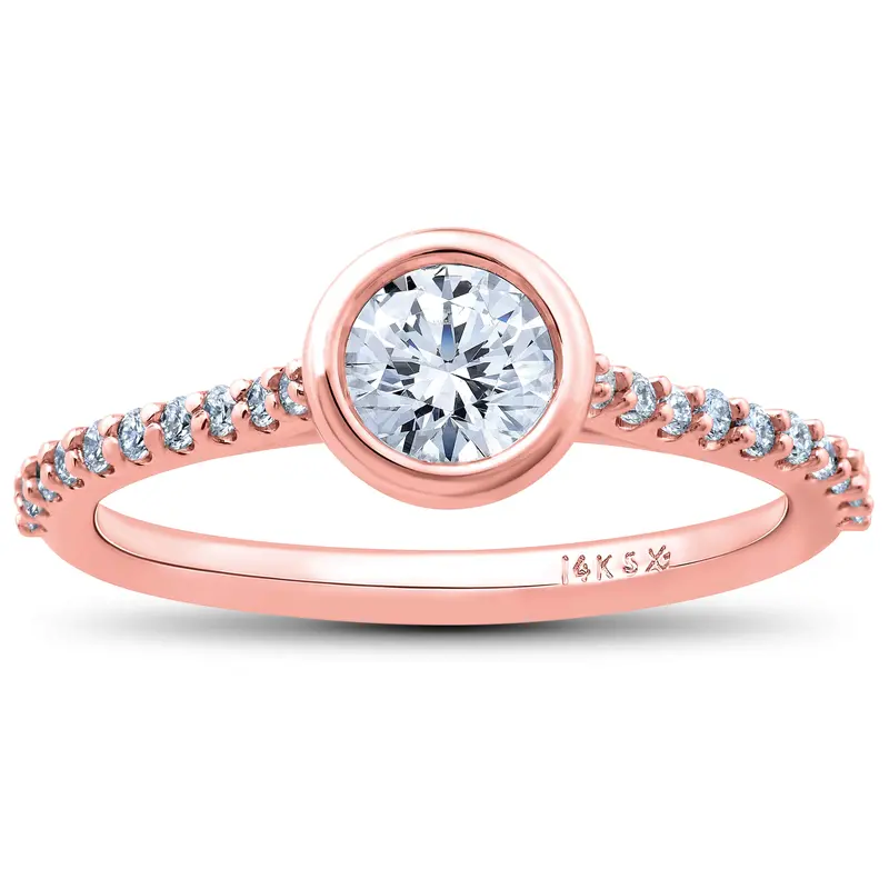 1Ct Charlotte Diamond Engagement Ring 14K Rose Gold Lab Grown Bezel Round 1