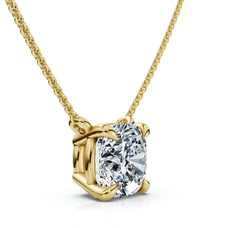 1Ct Cushion Solitaire Diamond Pendant 14K Gold 18" Necklace Lab Grown 1