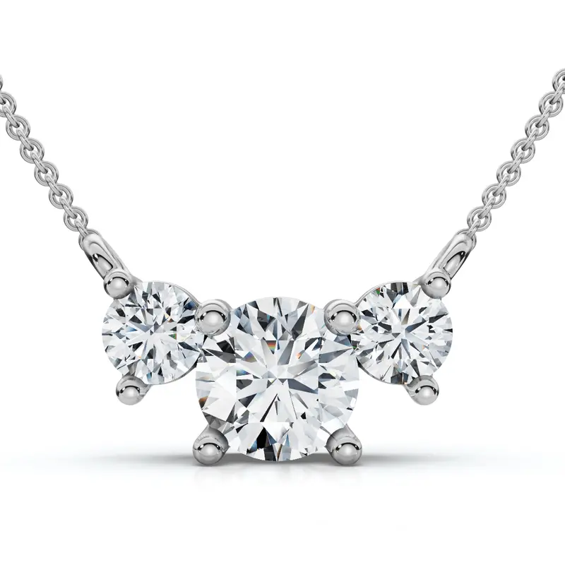 1Ct Diamond 3-Stone Pendant Necklace 14K Gold Lab Grown 1