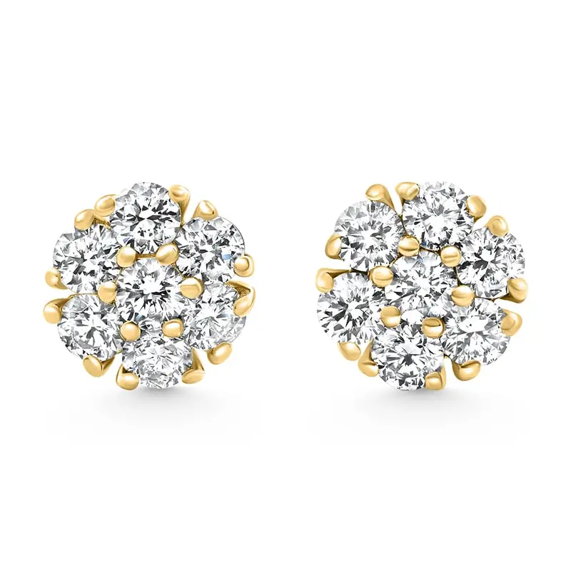 1Ct Diamond Cluster Pave Studs Screwback Earrings 14K Gold Lab Grown 1