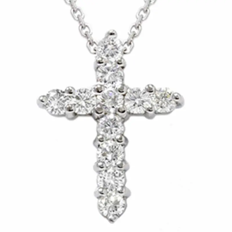 1Ct Diamond Cross Pendant 14K White Gold 1" Tall 1