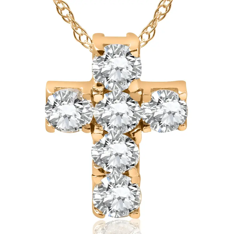 1Ct Diamond Cross Pendant 14K Yellow Gold 1/2" Tall 1