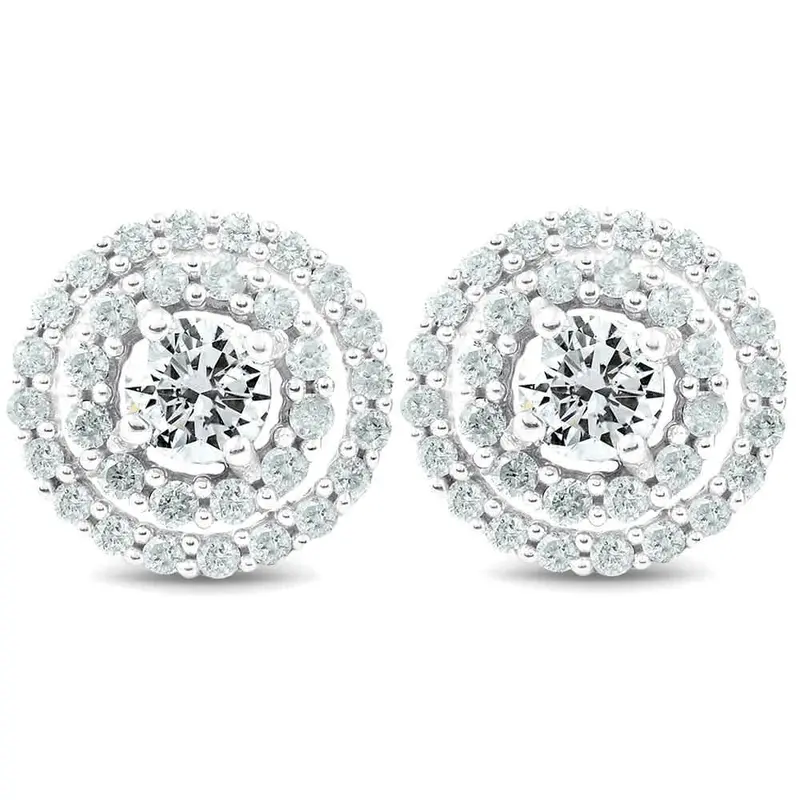 1Ct Diamond Double Halo Studs Screw Back Womens Earrings White Gold 10.2Mm 1