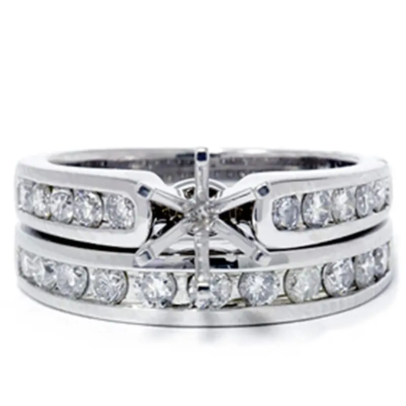 1Ct Diamond Engagement Matching Wedding Ring Setting 14K White Gold Size Selectable 1