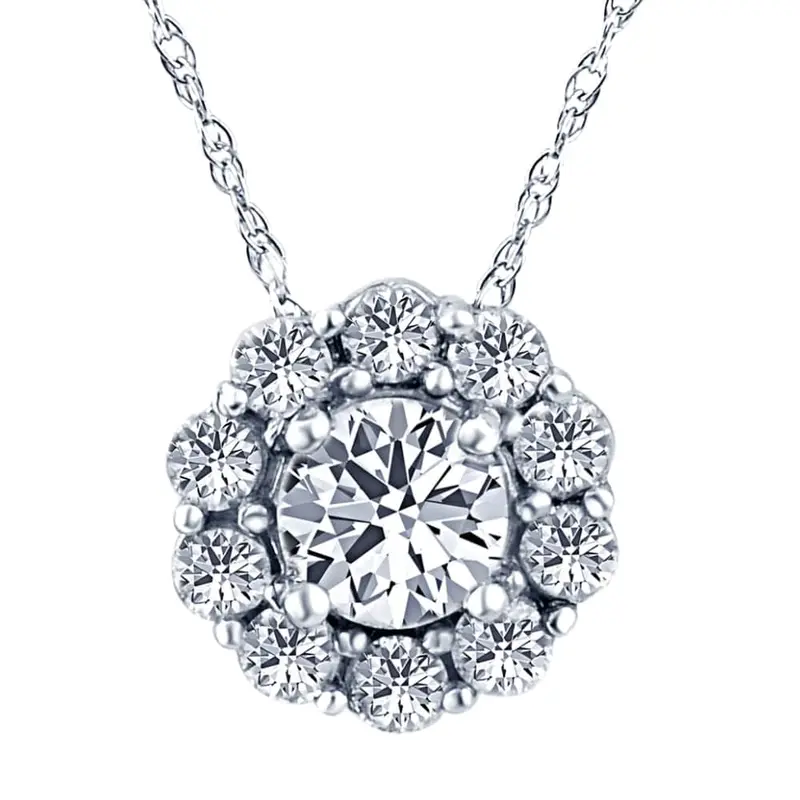 1Ct Diamond Halo Pendant 14K White Gold 1