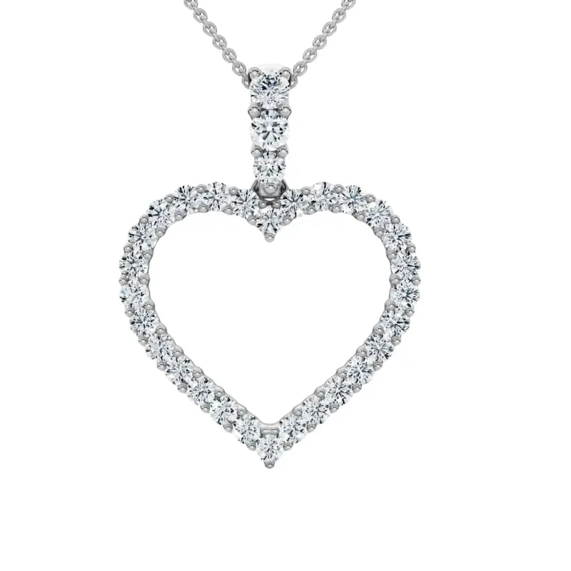 1Ct Diamond Heart Pendant 14K White Gold Necklace 1