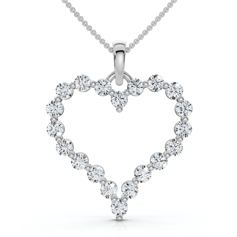1Ct Diamond Heart Shaped Pendant 14K White Gold New 1