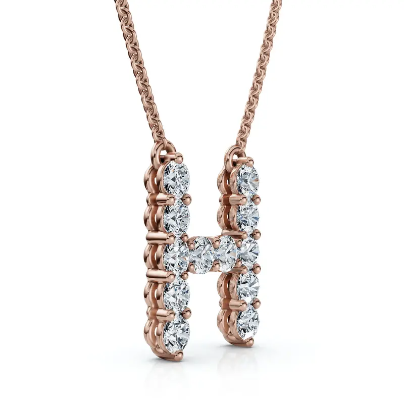 1Ct Diamond Initial "H" Pendant 14K Gold 18" Necklace Lab Grown 5/8" Tall 1