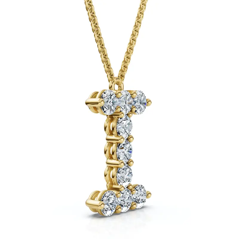 1Ct Diamond Initial "I" Pendant 14K Gold 18" Necklace Lab Grown 5/8" Tall 1