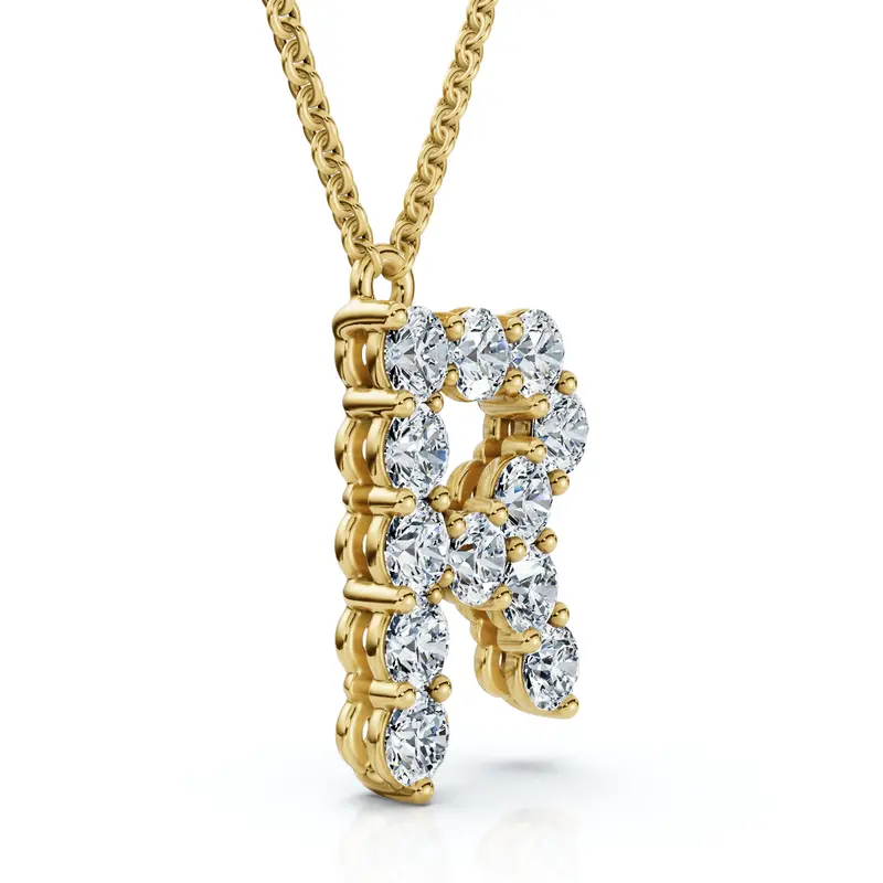 1Ct Diamond Initial "R" Pendant 14K Gold 18" Necklace Lab Grown 5/8" Tall 1