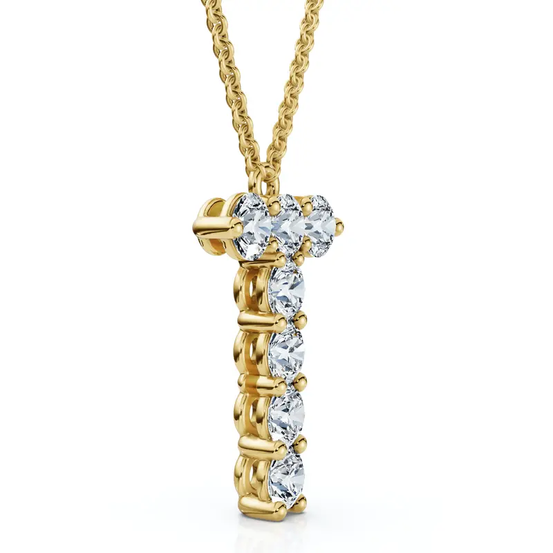 1Ct Diamond Initial "T" Pendant 14K Gold 18" Necklace Lab Grown 5/8" Tall 1