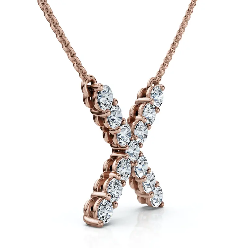1Ct Diamond Initial "X" Pendant 14K Gold 18" Necklace Lab Grown 5/8" Tall 1