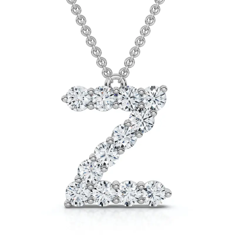 1Ct Diamond Initial "Z" Pendant 14K Gold 18" Necklace Lab Grown 5/8" Tall 1