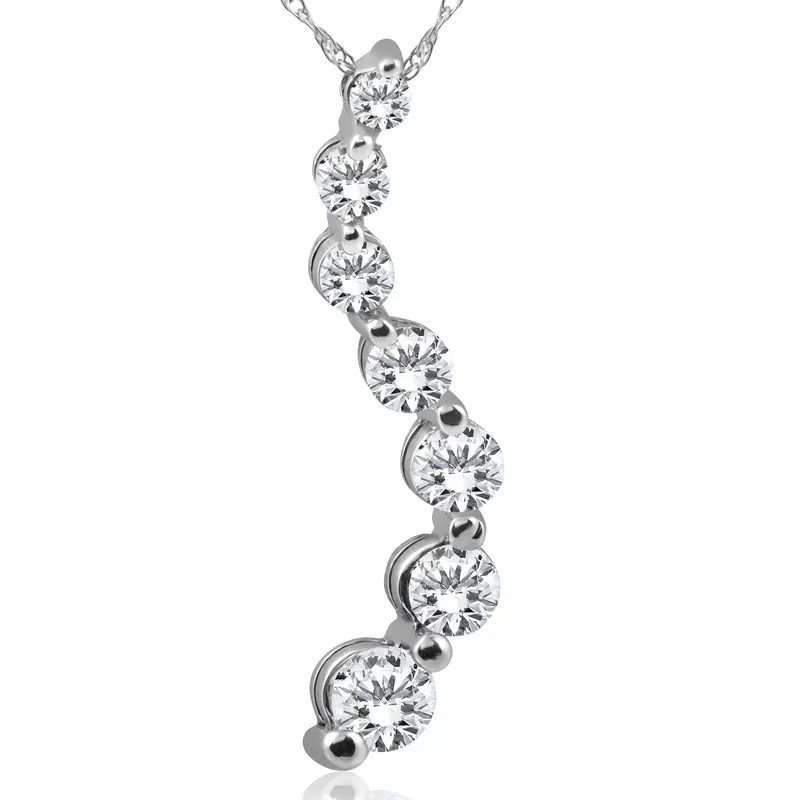 1Ct Diamond Journey Pendant 14K White Gold New 1" Tall 1