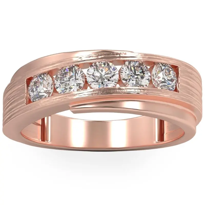 1Ct Diamond Men's Ring Brushed Wedding Band In White Rose Or Yellow Gold 1