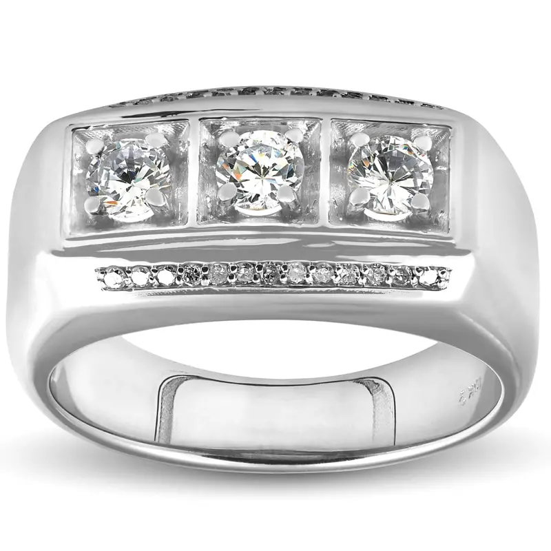 1Ct Diamond Mens Three Stone Wedding Anniversary Ring 10K White Gold 1