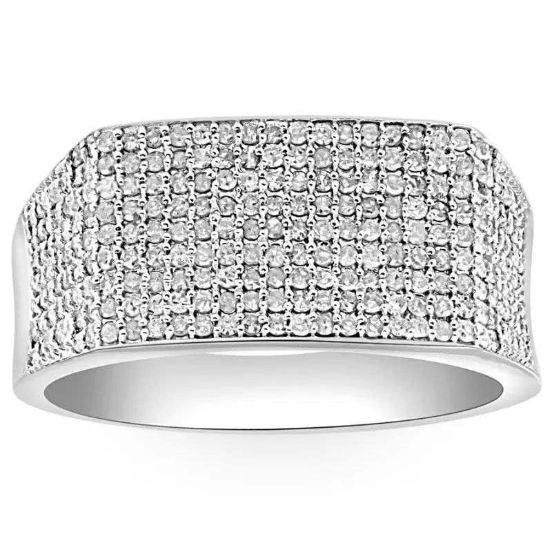 1Ct Diamond Men's White Gold Pave Wedding Ring Anniversary Band 1
