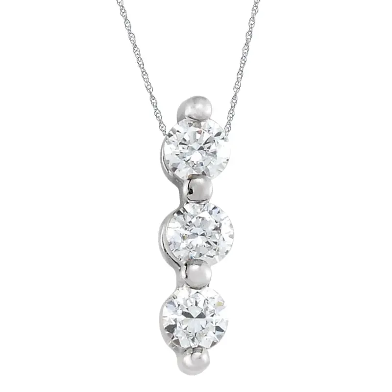 1Ct Diamond Necklace Three Stone Pendant In 10K White Or Yellow Gold 1