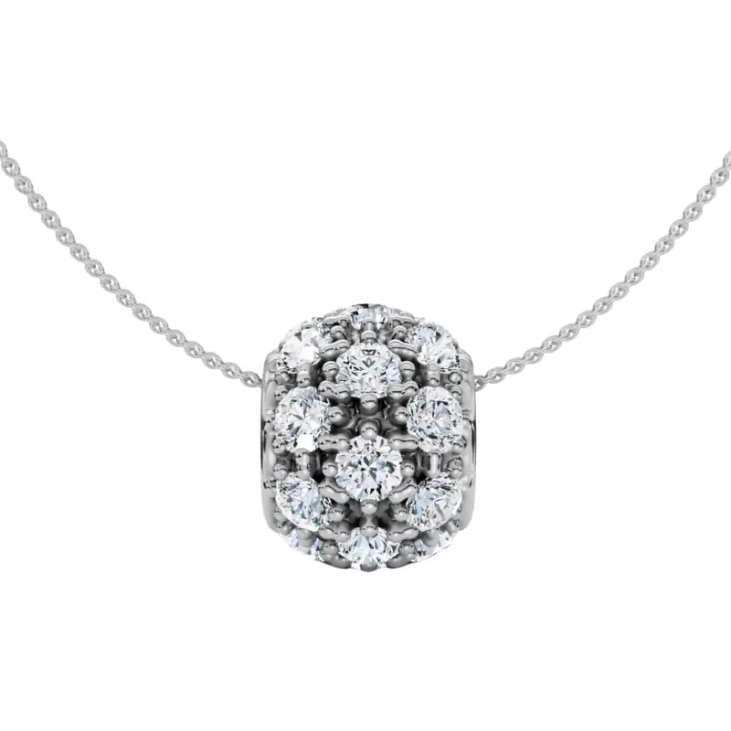 1Ct Diamond Pave Puff Slide Pendant 10K White Gold Necklace 1