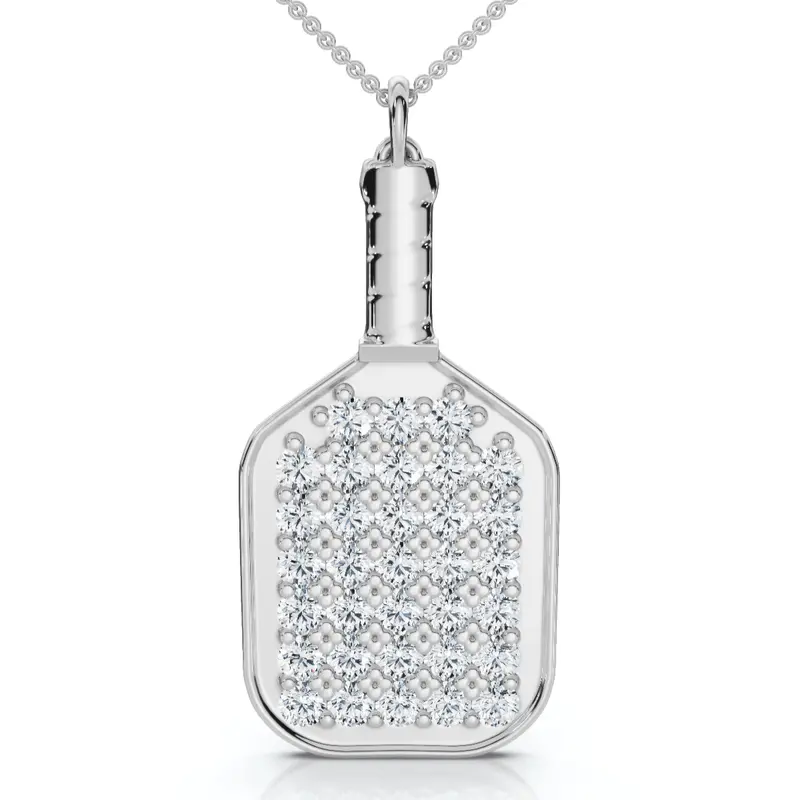 1Ct Diamond Studded Pickleball Paddle Pendant Necklace 10K Gold Lab Grown 1