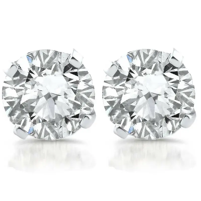 1Ct Diamond Studs 14K White Gold Clarity Enhanced 1