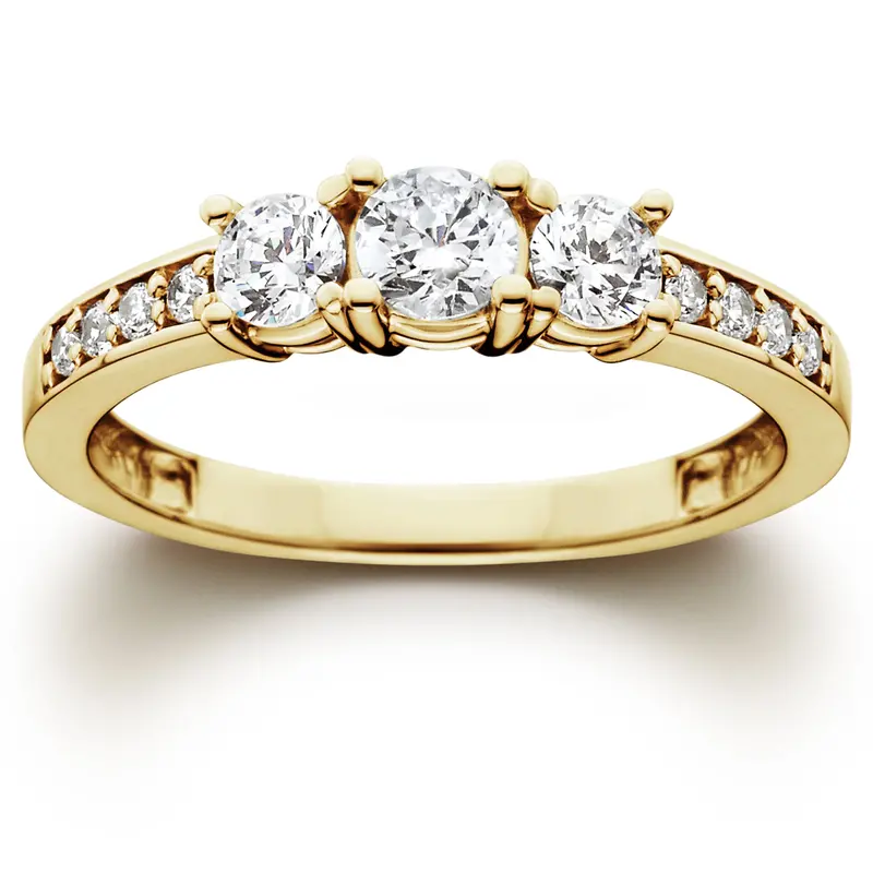 1Ct Diamond Three Stone Ring 14K Yellow Gold Size Selectable 1