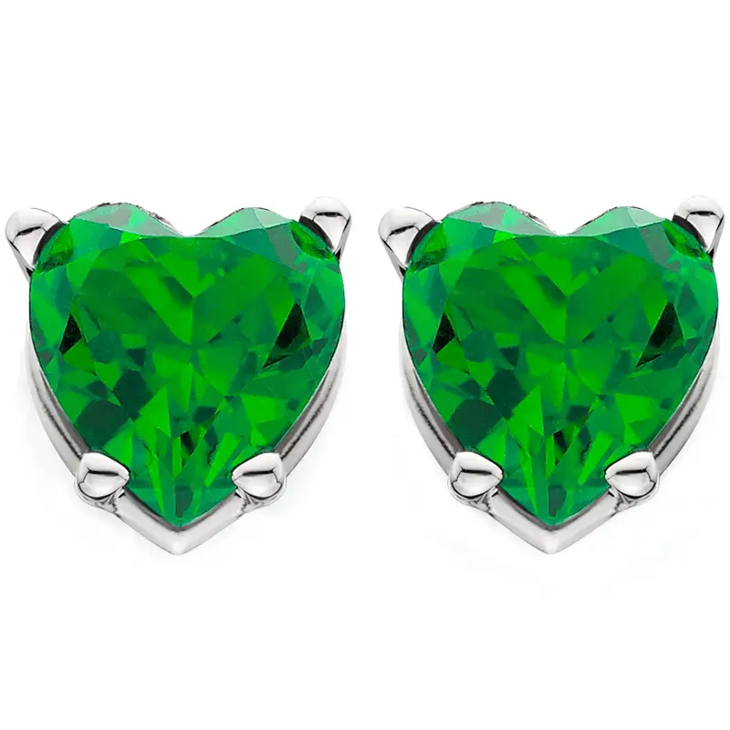 1Ct Emerald Heart Studs In 14K White, Yellow, Or Rose Gold Earrings 1