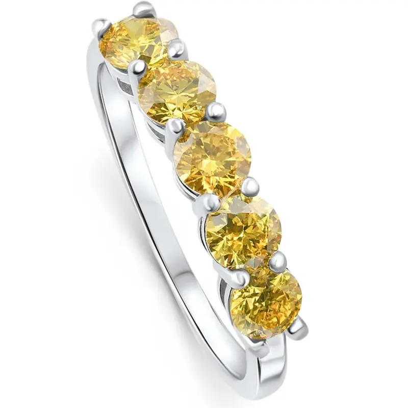 1Ct Fancy Yellow Diamond Five Stone Wedding Ring 14K Gold Lab Grown 1