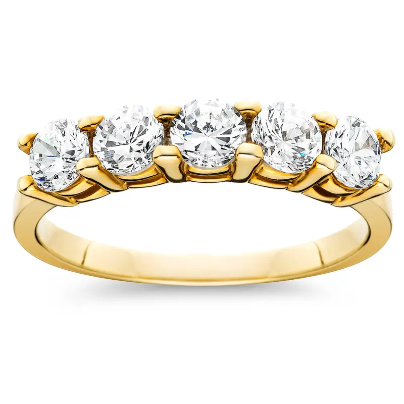 1Ct Five Stone Diamond Ring 14K Yellow Gold Size Selectable 1