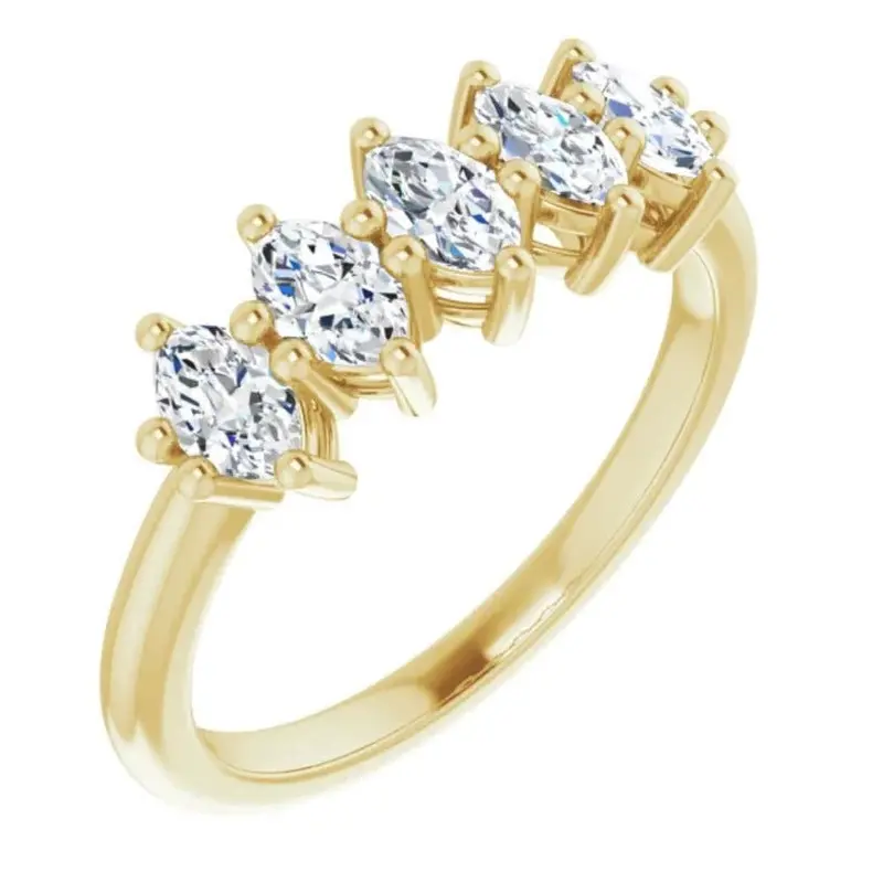 1Ct Five Stone Marquise Diamond Wedding Ring In 14K White Or Yellow Gold 1