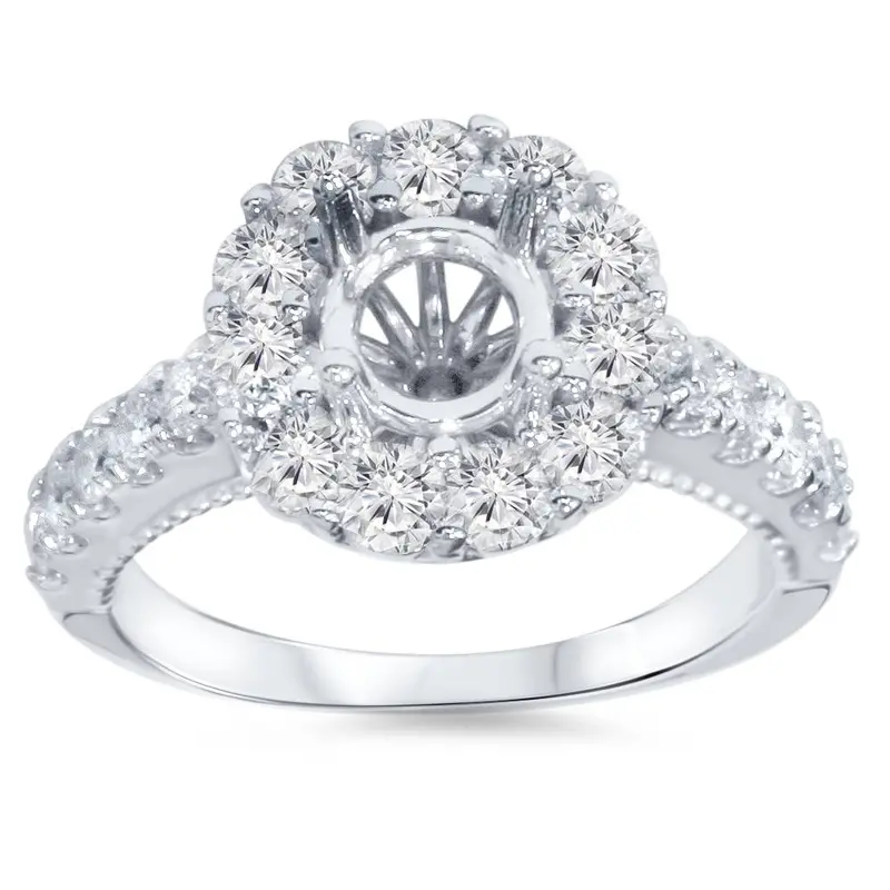 1Ct Halo Diamond Engagement Ring Setting 14K White Gold Size Selectable 1