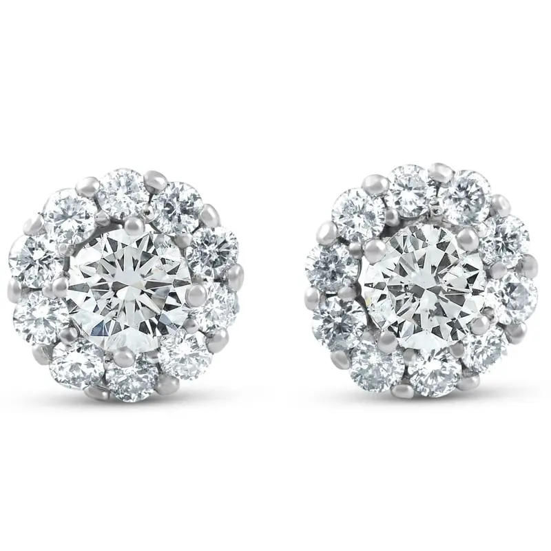 1Ct Halo Round Diamond Studs 14K White Gold 1