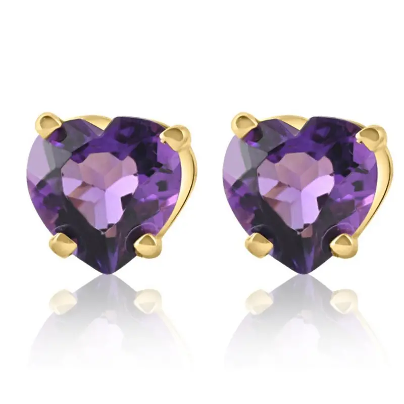 1Ct Heart Shape Amethyst Studs Earrings In 14K, Yellow, Rose, Or White Gold 1