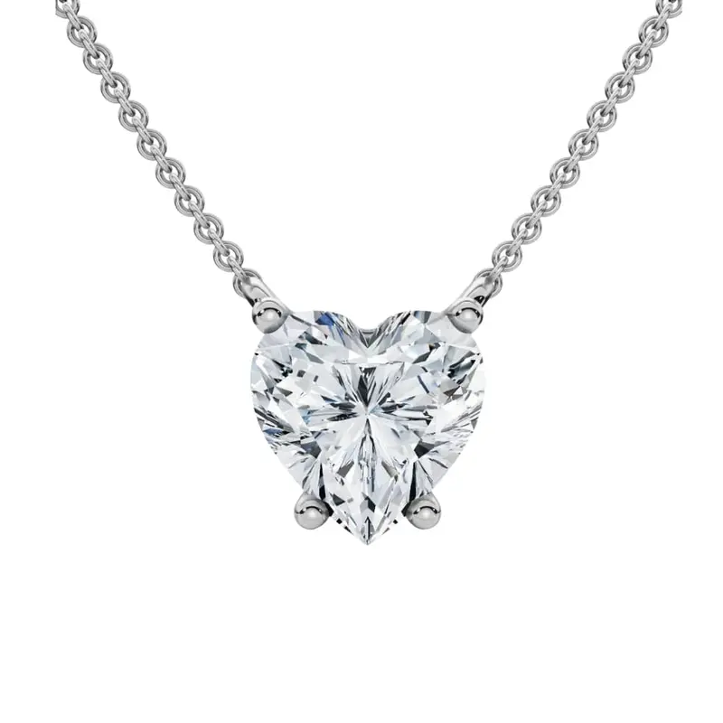 1Ct Heart Shape Diamond Solitaire Diamond Pendant 14K Gold Necklace Lab Grown 1