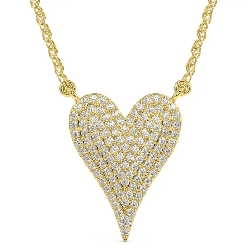 1Ct Heart Shape Natural Diamond Pave Pendant In White Or Yellow Gold Necklace 1