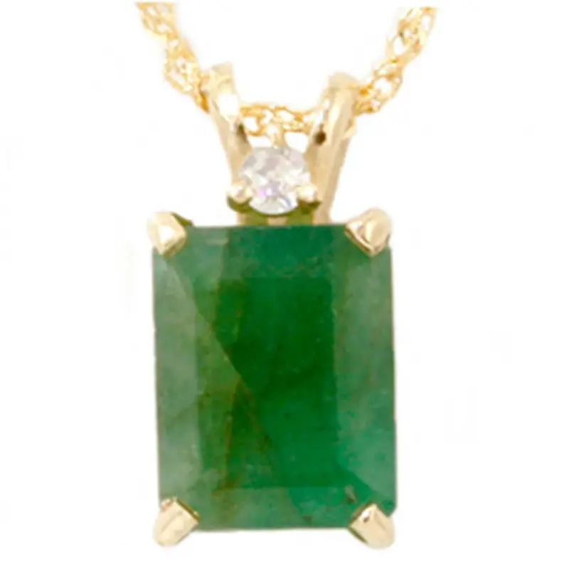1Ct Lab Green Emerald & Diamond Solitaire Pendant Yellow Gold 1