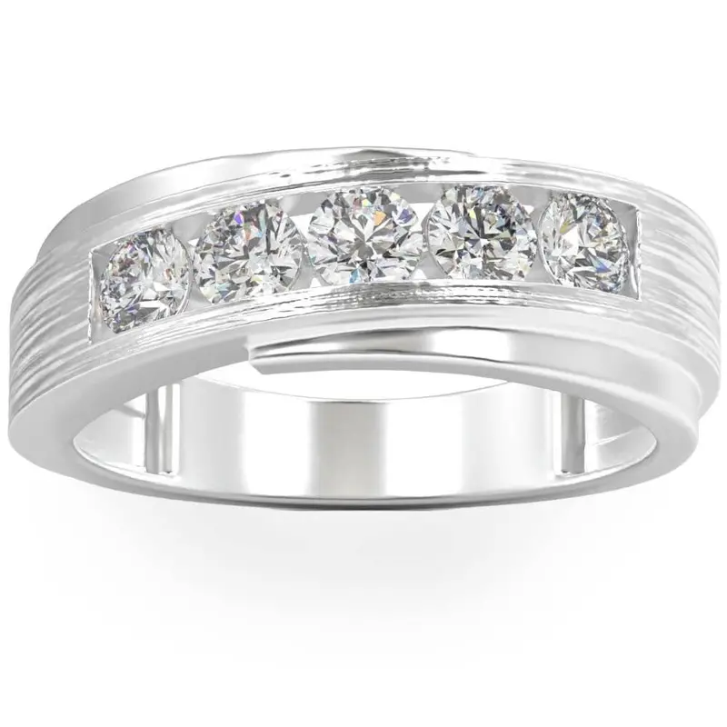 1Ct Lab Grown Diamond Men's Ring Brushed Wedding Band White Rose Or Yellow Gold 1
