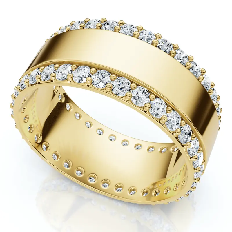 1Ct Lab Grown Diamond Ring Mens Textured Wedding 8Mm Band White Or Yellow Gold 1