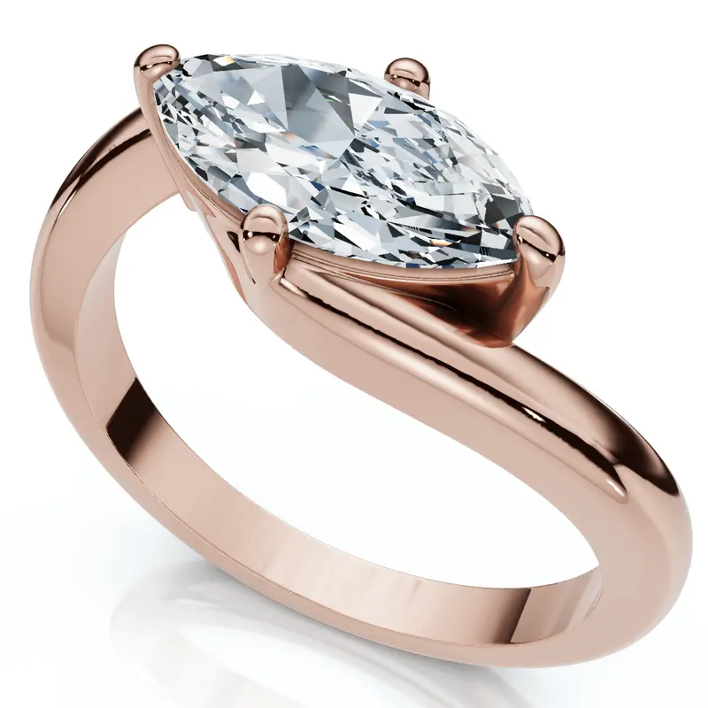 1Ct Marquise Diamond Solitaire Curve East To West Ring Gold Lab Grown Gold 1