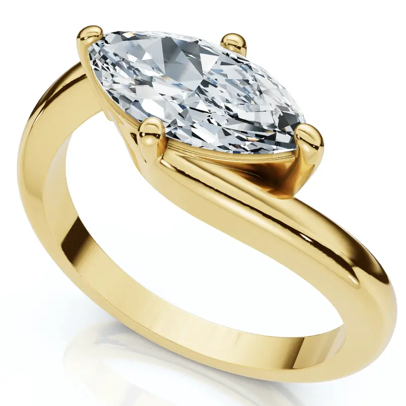 1Ct Marquise Diamond Solitaire Curve East To West Ring Gold Lab Grown Gold 1