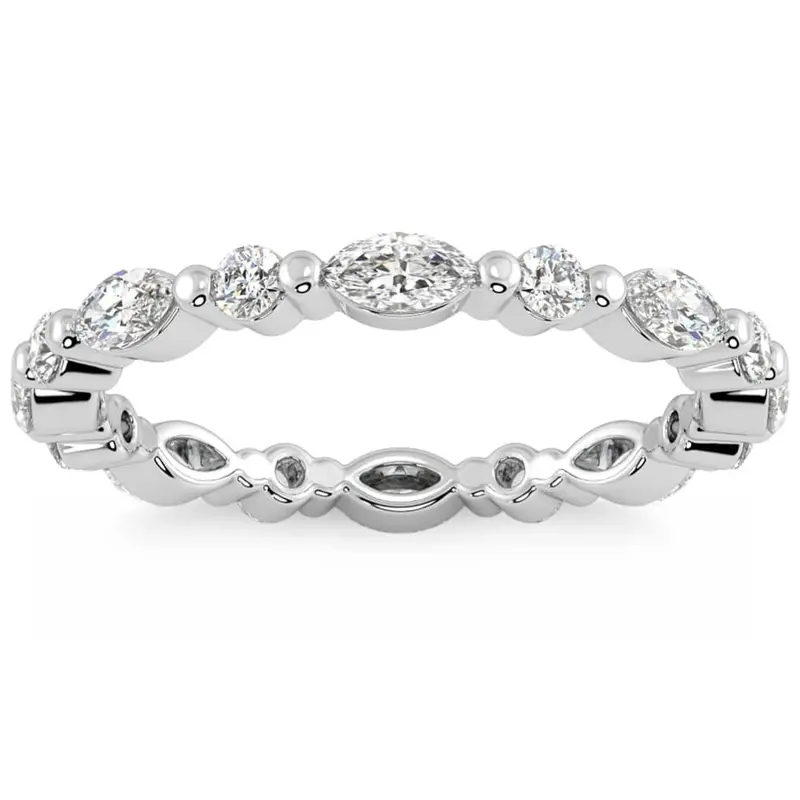 1Ct Marquise & Round Diamond Eternity Wedding Stackable Ring 14K Gold Lab Grown 1