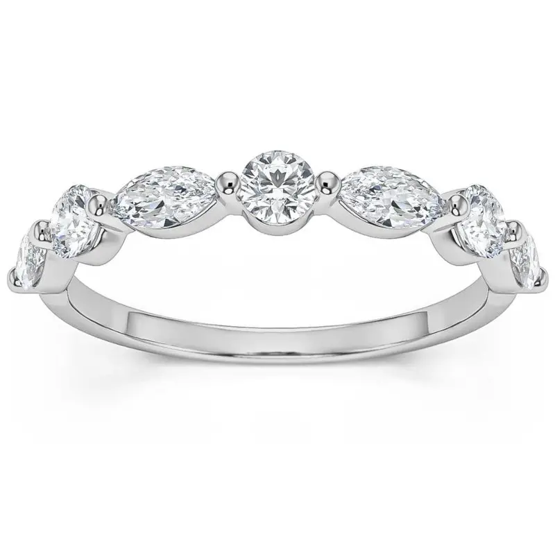 1Ct Marquise & Round Diamond Wedding Ring In White, Yellow, Or Rose Gold 1