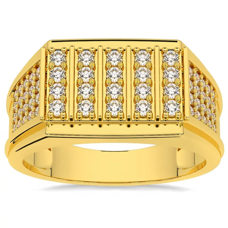1Ct Men's Diamond Rectangle Multi-Row Ring In 10K Yellow Gold 1