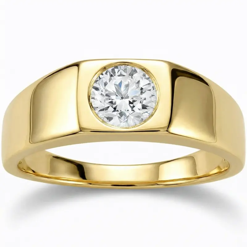 1Ct Men's Diamond Ring Yellow Gold Lab Grown 1