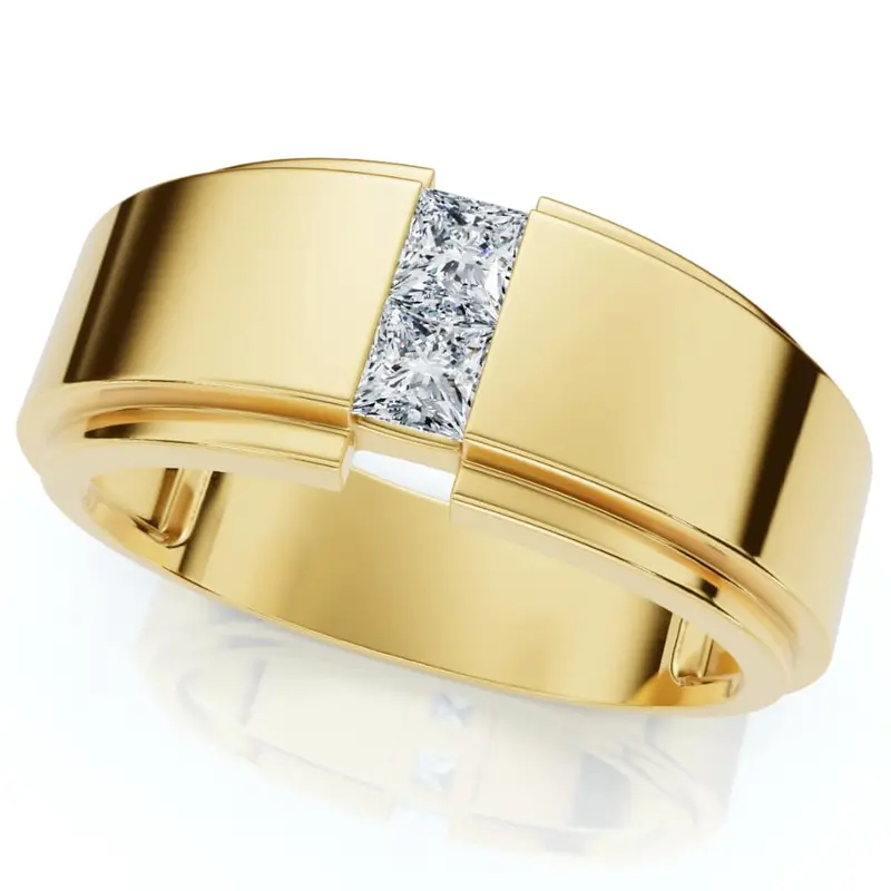 1Ct Men's Princess Cut Diamond Tension Set Wedding Ring 14K Gold Lab Grown 1