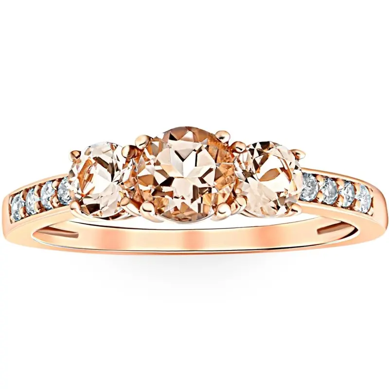 1Ct Morganite & Diamond 3-Stone Ring 10K Rose Gold Size Selectable 1