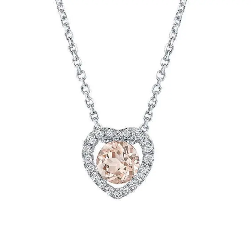 1Ct Morganite & Lab Grown Diamond Heart Pendant 14K White Gold Women's Necklace 1