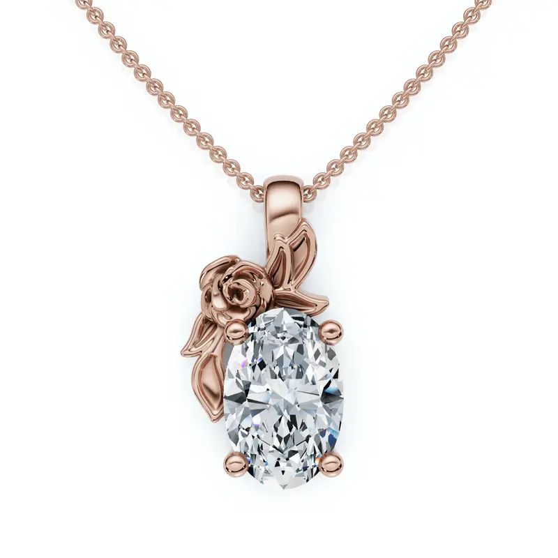 1Ct Oval Diamond Pendant 14K Gold Lab Grown Necklace 1