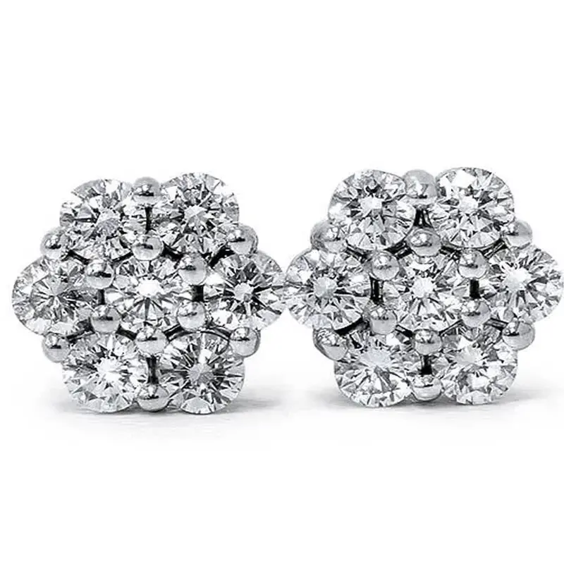 1Ct Pave Fire Diamond Studs 14K White Gold 1